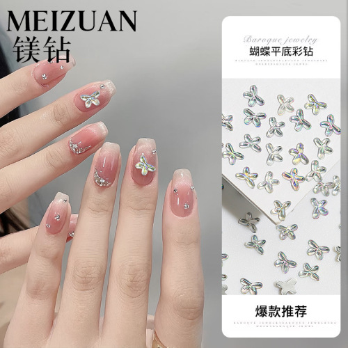 跨境指甲饰品配件3.5mm蝴蝶塑料亚克力美甲钻平底钻DIY贴钻