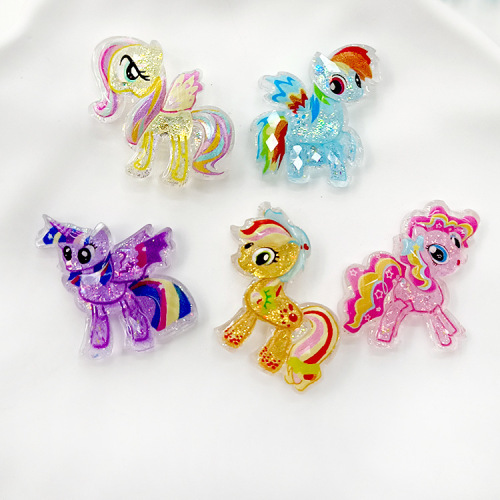 透明亮片小马树脂饰品配件发夹奶油胶手机壳洞洞鞋diy树脂材料