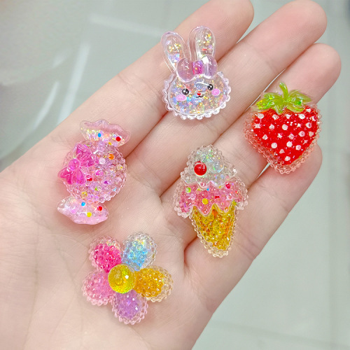 高透砂糖兔子草莓甜筒装饰配件ab胶diy饰品配件鞋花发饰配饰批发