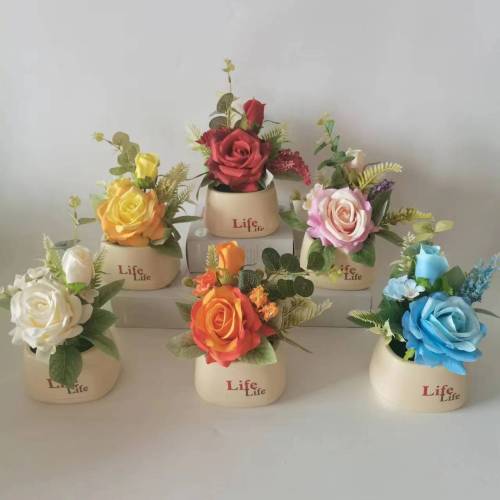 网红爆款life陶瓷盆一件代发小花假花盆栽仿真花直播间装饰品摆件