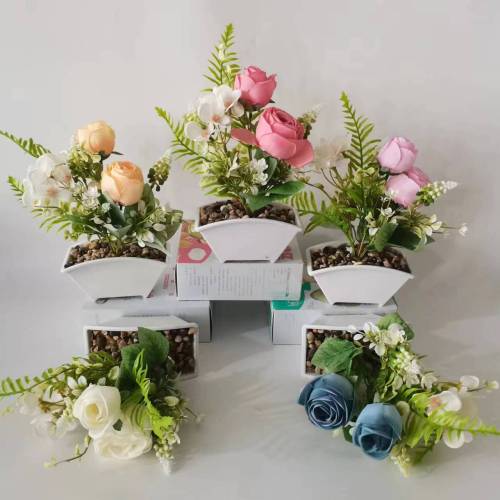 扇形仿真玫瑰花盆景组合假花仿真花玫瑰盆栽