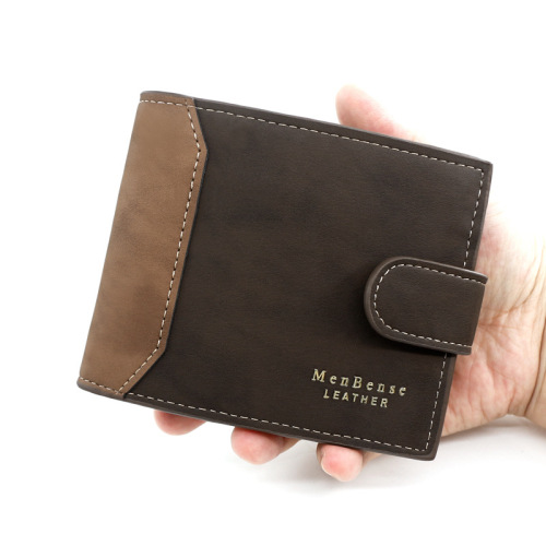 menbense korean style men‘s wallet short hinge stitching contrast color buckle tri-fold bag frosted men‘s wallet