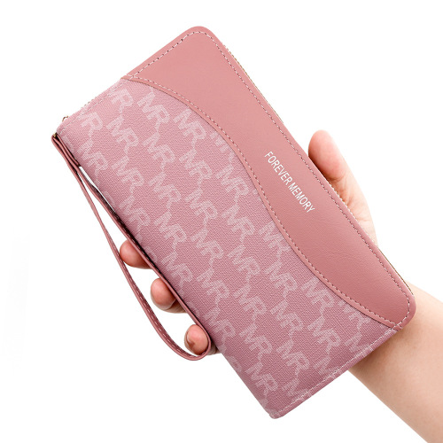 letter printing women‘s single zipper wallet stitching wave-shaped portable daily matching storage long wallet