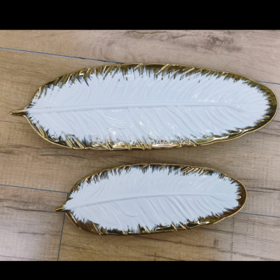 ceramic plate ，with golden plated feather plate