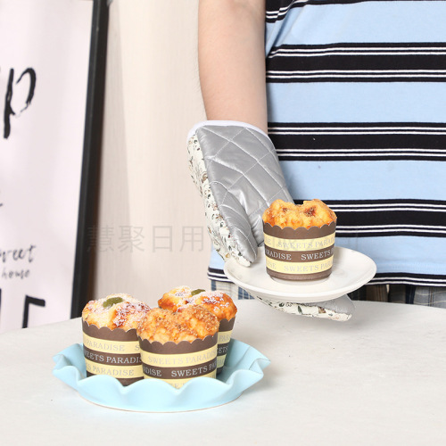 家用防烫手套棉质加厚防热手套涂银碎花印花烤箱微波炉隔热手套