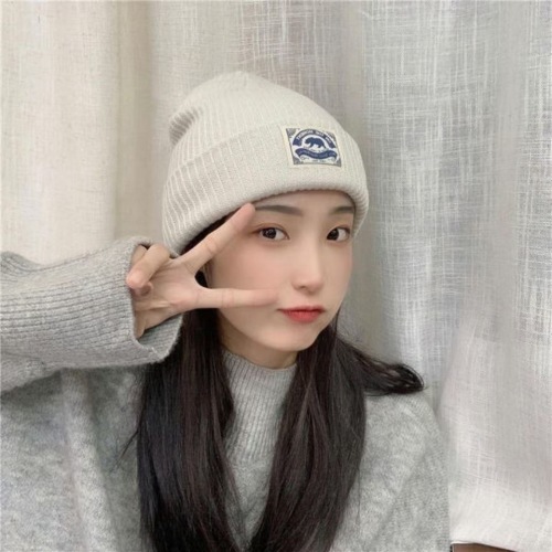 帽子女秋冬毛线帽学生纯色布标冷帽韩版可爱保暖帽男女情侣针织帽