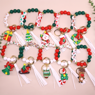 New Year Gift Pendant Christmas Gift Keychain Silicone Beads Bracelet Bracelets Santa Claus Sled Socks