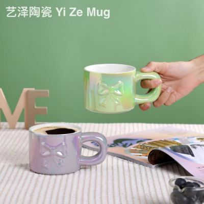 Pearlescent glaze Cup ceramic cup mug bow Cup Coffee Cup breakfast cup Milk Cup gift Cup...