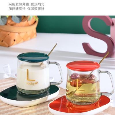 Glass thermal cup heat-resistant 55 degrees warm Cup smart insulation cup milk heating mat gift box