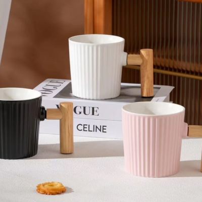 Wooden handle Cup ceramic cup mug water cup simple neutral Cup gift Cup wooden handle handle Cup