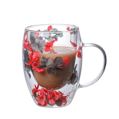 Dried Flower Cup cross-border real flower double layer glass cup good-looking creative household coffee cup glass cup