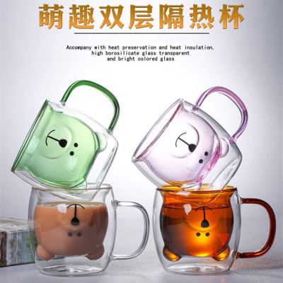 Glass borosilicate glass cup double-layer Cup Bear Cup Cat Cup