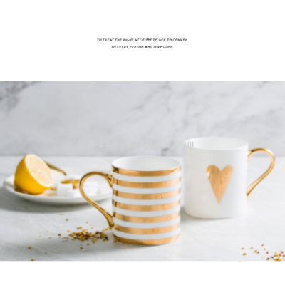 Love Cup heart mug  Stripe Cup Golden Handle Cup Ceramic Cup Mug with Hand Gift Cup Couple's Cups.