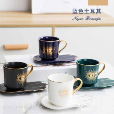 Devil's Eye mug Ceramic Cup Blue Eye Cup Ins Style Mug Light Luxury Gold Water Cup Coffee Cup.