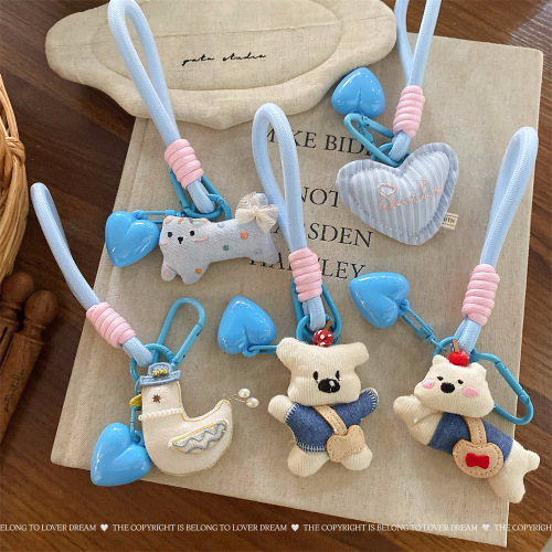 珞芙梦新款夏日蓝色动物小熊爱心挂饰 甜美可爱钥匙扣包包挂件女