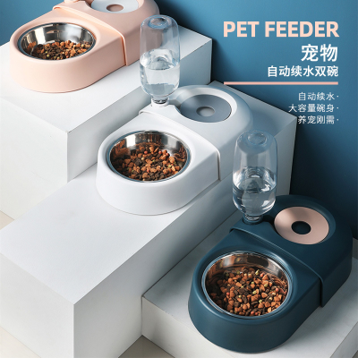 Pet Drinking Water Dining Bowl Cat Basin Dog Bowl Stainless Steel Anti-Tumble Double Bowl Automatic Drinking Water