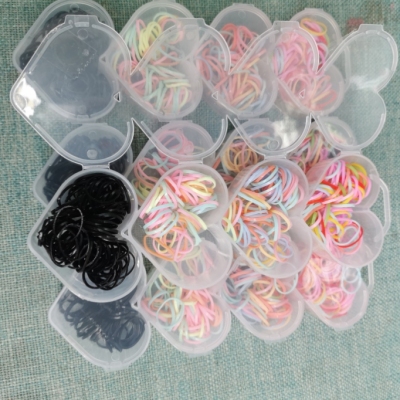Four-String Heart Box Children Girl's High Ponytail Hair String Headdress Rubber Band Color with Black Disposable Hair Ring Hair Accessories