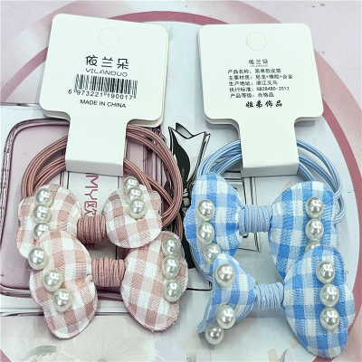 New Two Bow Rubber Bands Ins Little Girl Rubber Band Series Mixed Bow Pearl Hair Elastic Two Root Systems