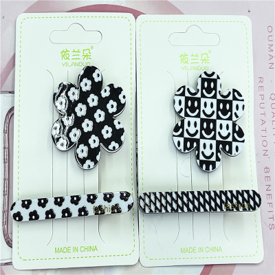 New Black and White Two Flowers Press Clip Series Suit Ins Series All-Match Simple Korean Style Press Clip Series