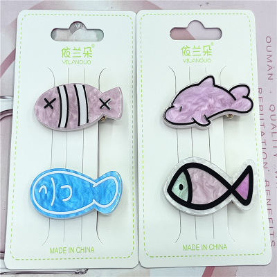 New Series Two a Pair of Hairclips Colorful Fish Shape Press Clip Set Colorful Fantasy Series Press Clip Little Girl