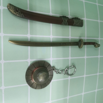 Anime Peripheral Jinyiwei White and Blue Sword Tang Cross Knife Mini Hand Toy Metal Weapon Model Key Pendants