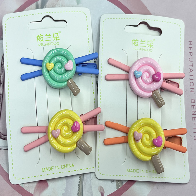 2023 New Two Accessories Alloy Lollipop Macaron Color Press Clip Series Little Girl Ins Series