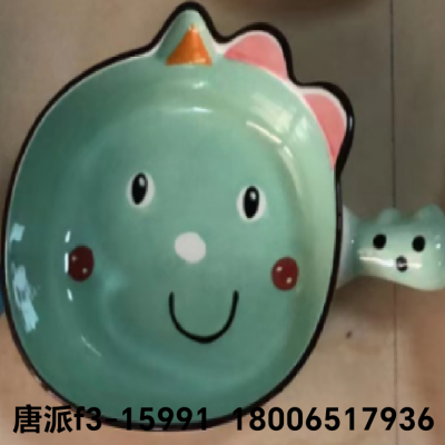 Hand Painted Handle Bowl Dumpling Plate Cartoon Cat Bowl Noodle Bowl Hand Painted Bear Puppy Pattern Handle Soup Bowl Cartoon Bowl