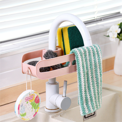 Kitchen Faucet Dishwashing Vegetable Washing Sink Drain Basket Sponge Brush Installation-Free Snap-on Sink Storage