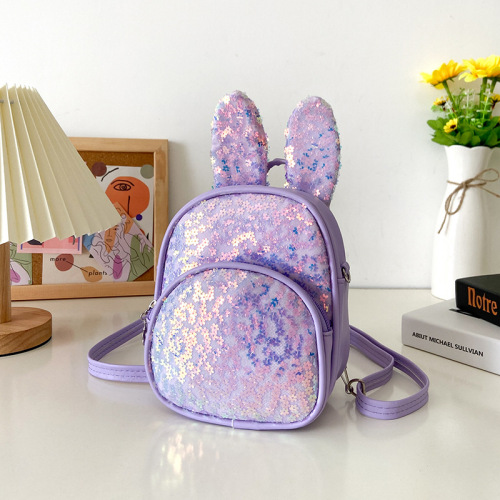 卡通小兔子儿童亮片包洋气女孩PU单肩斜挎包韩版公主两用双肩包