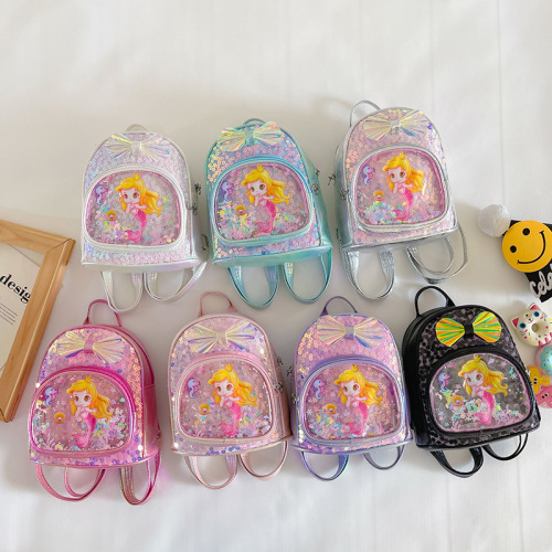 儿童迷你可爱小书包时尚美人鱼公主pu小背包蝴蝶结亮片女童双肩包