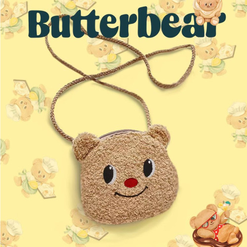 新款卡通可爱黄油小熊周边儿童零钱包毛绒软糯硬币包儿童斜挎包包