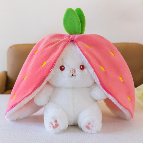 Strawberry Rabbit Puppet Transformation Bunny Doll Carrot Rabbit Plush Doll Girl Sleeping Pillow