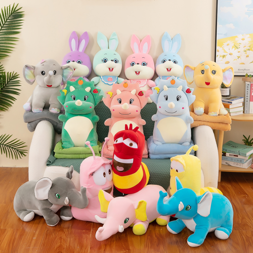 cartoon toy multi-purpose blanket rabbit， elephant， dragon-shape， funny insect plush toy toys for babies and children