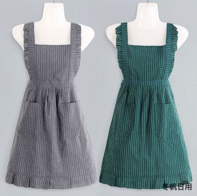 New Korean Style Cute Canvas Apron Female Home Kitchen Cooking Antifouling Breathable and Wearable Fashion Small Fresh Apron