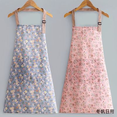 Home Kitchen Cooking Floral Apron Canvas Thickening and Wear-Resistant Antifouling Apron Women's Japanese Style Cute Work Clothes Fashion