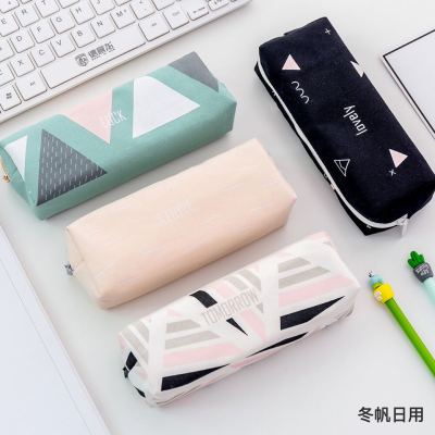 Summer New Stationery Box Refreshing Stylish Geometric Series Student Pencil Case Canvas Large Capacity Pencil Case