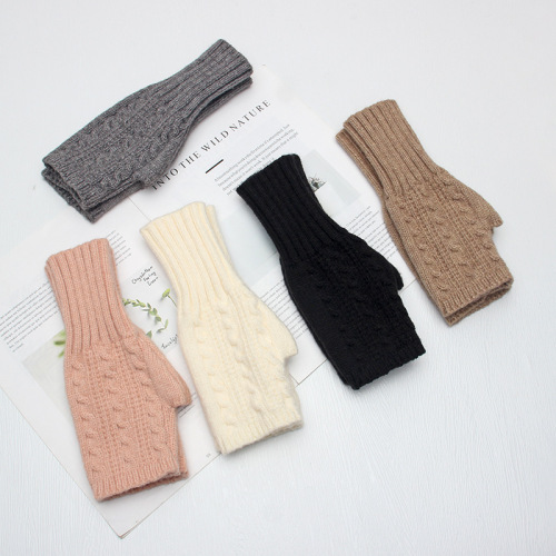 秋冬季新款针织半指手套女韩版百搭学生写字保暖露指半截纯色毛线