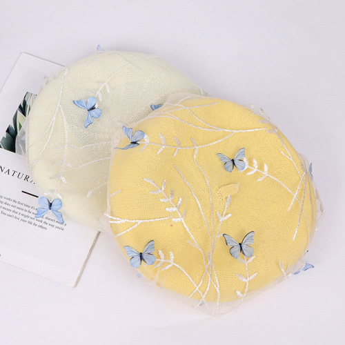 网纱遮阳帽子女夏季立体蝴蝶刺绣渔夫帽女时尚蕾丝盆帽防晒太阳帽