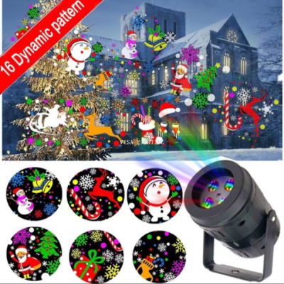 12 Pattern Led Super Bright Rotating Projection Snowflake Light Halloween Christmas Holiday Decoration Card Light