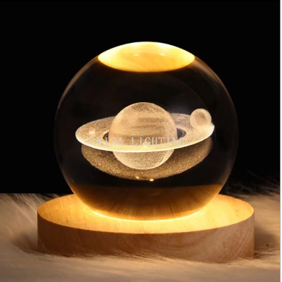 Creative Crystal Ball Decoration with Light Base 3d Inner Carving Luminous Glass Ball Starry Sky Small Night Lamp
