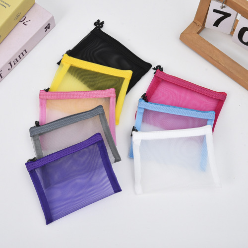 跨摬爆款时尚小网纱钻石拉头彩色迷你化妆品收纳包卡包便携包