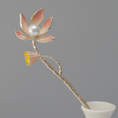 new Chinese Lotus Pearl Hairpin Han Clothing Accessories Simple Updo Hairpin Ancient Style Lotus Hairpin Headdress Hair Accessories Female