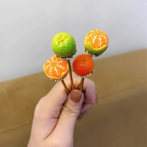 cute orange hairpin female summer fresh fruit chopsticks hair curler back head hair clip headdress hair accessories wholesale
