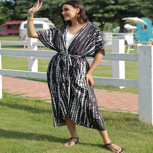 跨境亚马逊沙滩罩衫印花度假沙滩衣泳衣外套比基尼防晒衫5D69