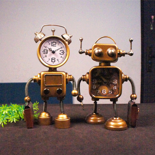 手工金属电焊机器人模型摆件带时钟孩子的礼物麦琪的礼品家居饰品