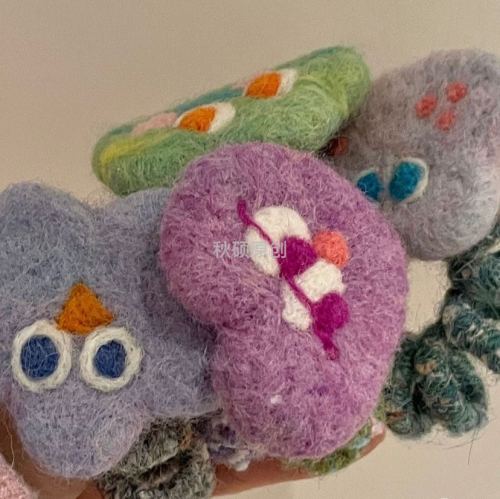 毛绒爱心发圈粗毛线电话线可爱毛毡云朵发绳秋冬新款发饰头绳