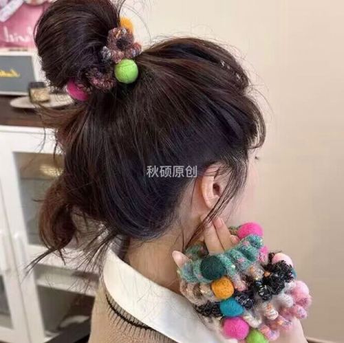 秋冬款三色毛毡球不伤发电话圈发圈