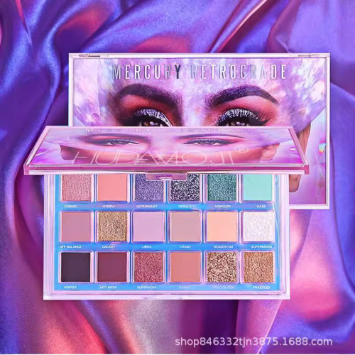 跨境美妆HUDAMOJI水星逆行18色眼影珠光哑光大地色细闪亮片眼影盘