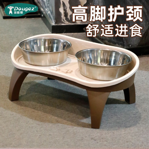 亚马逊新款高脚不锈钢护颈宠物餐桌猫咪水碗狗狗喂食防外溅粮碗