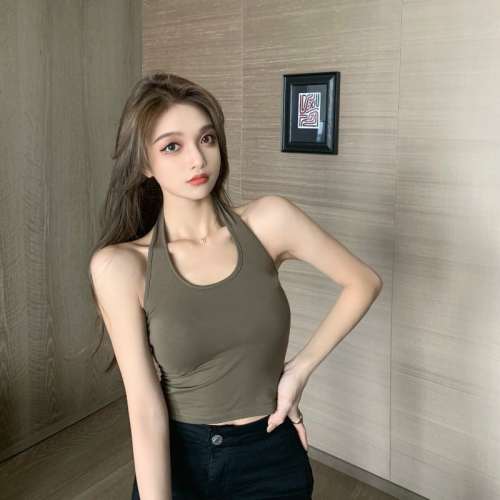 1336#新款辣妹复古小吊带纯色背心女外穿潮流短款带胸垫修身